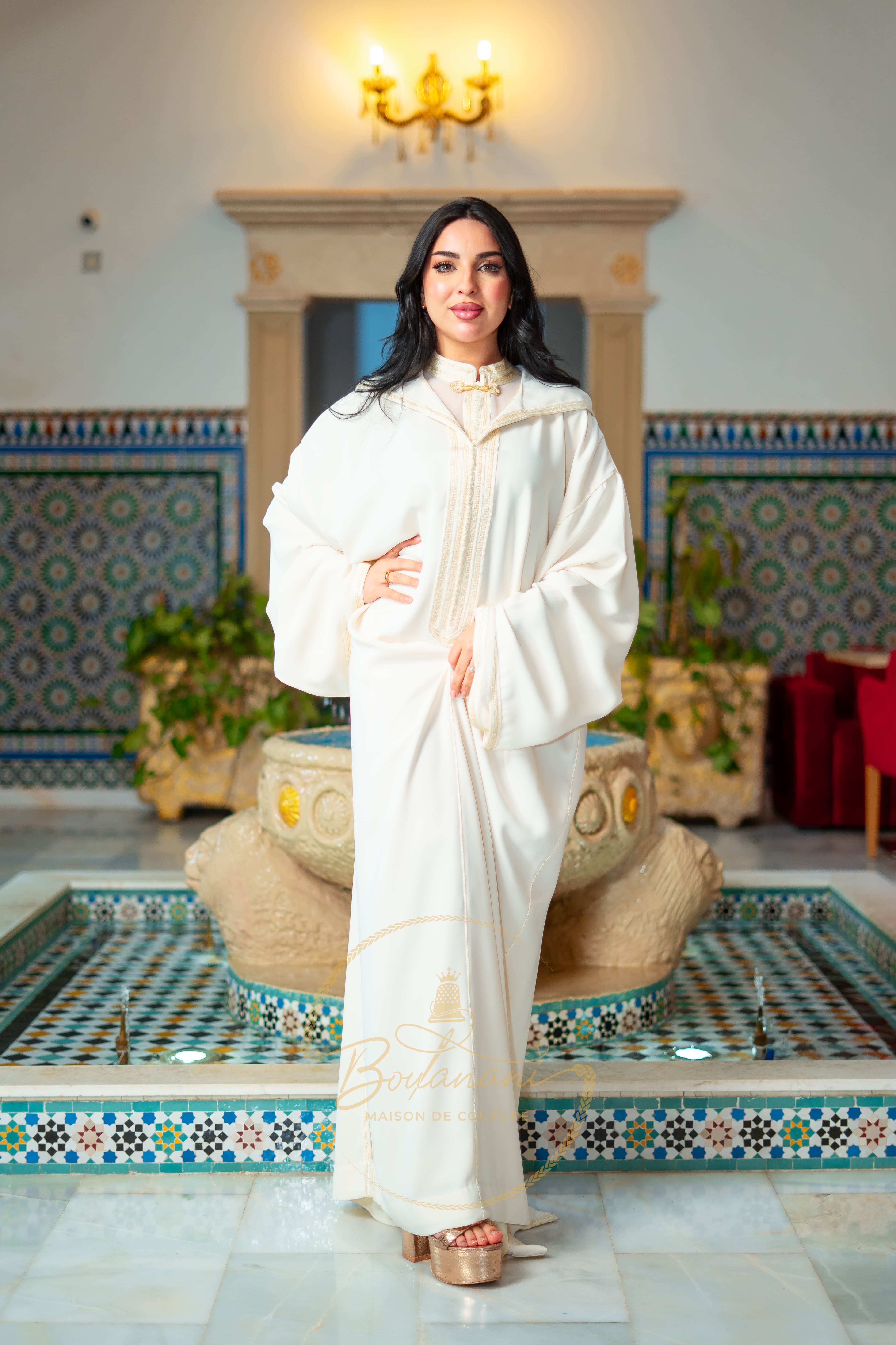 Jellaba Blanc Cassé en Crêpe Premium