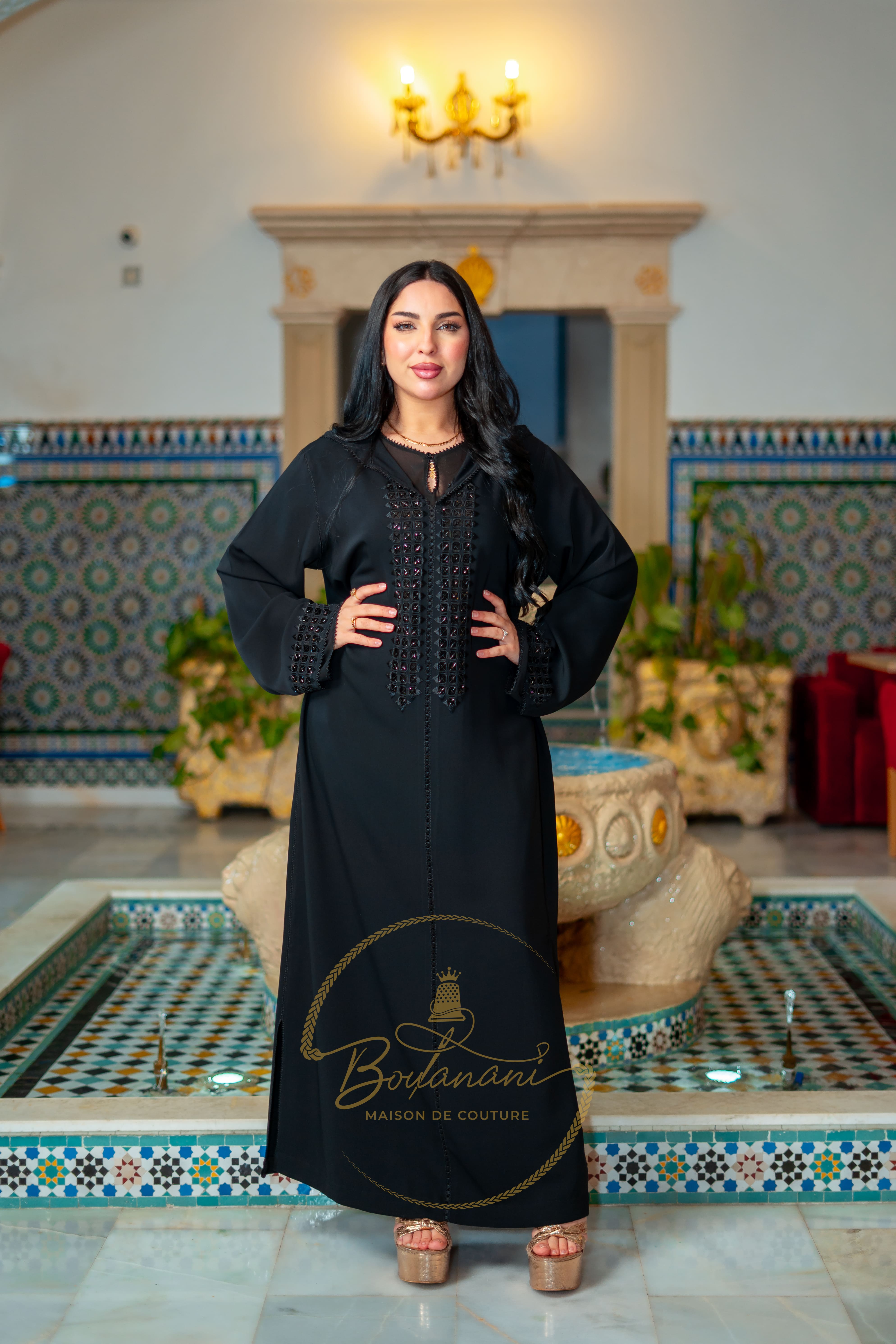 Jellaba Noire en Crêpe Premium