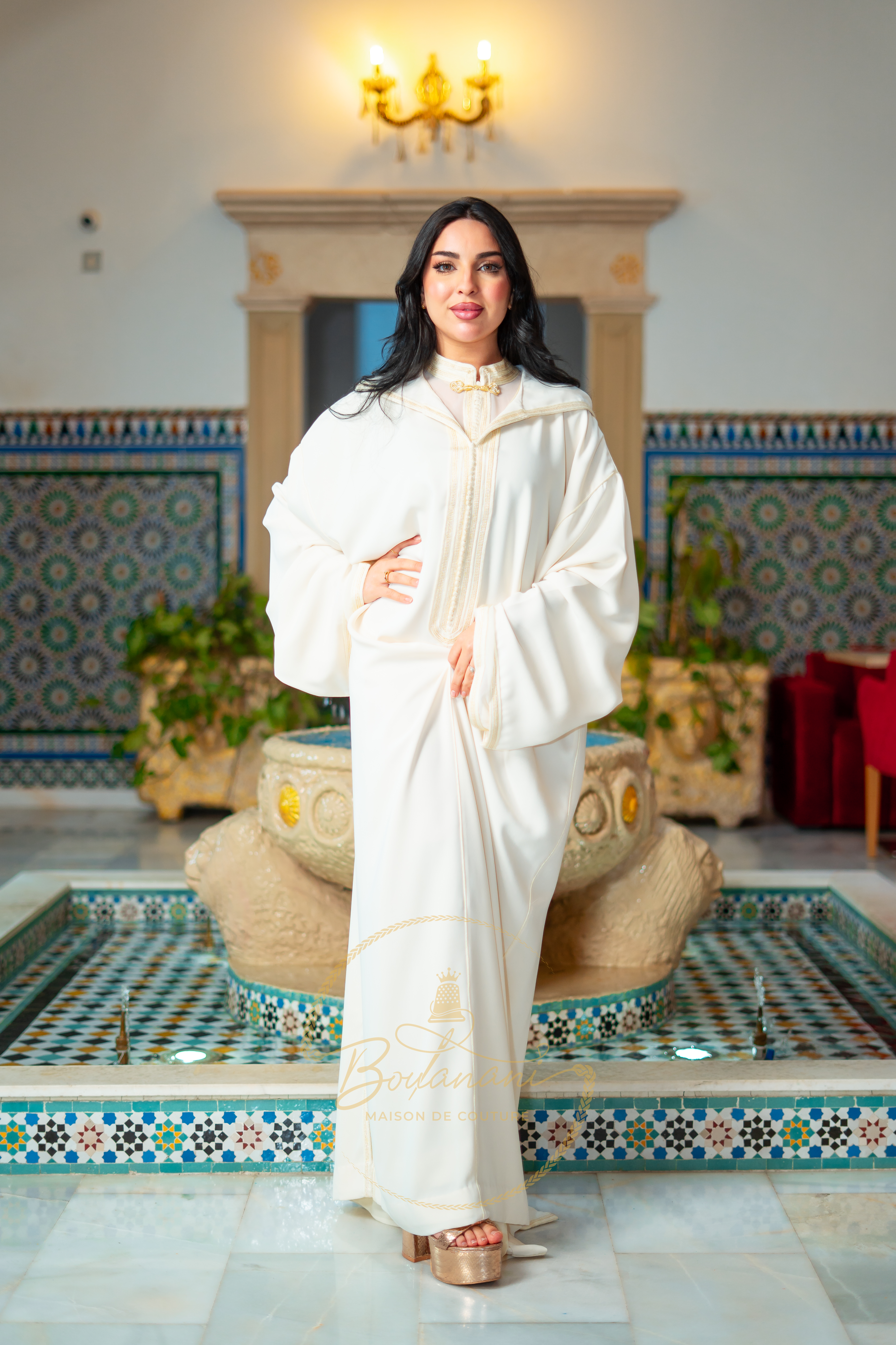 Jellaba Blanc Cassé en Crêpe Premium